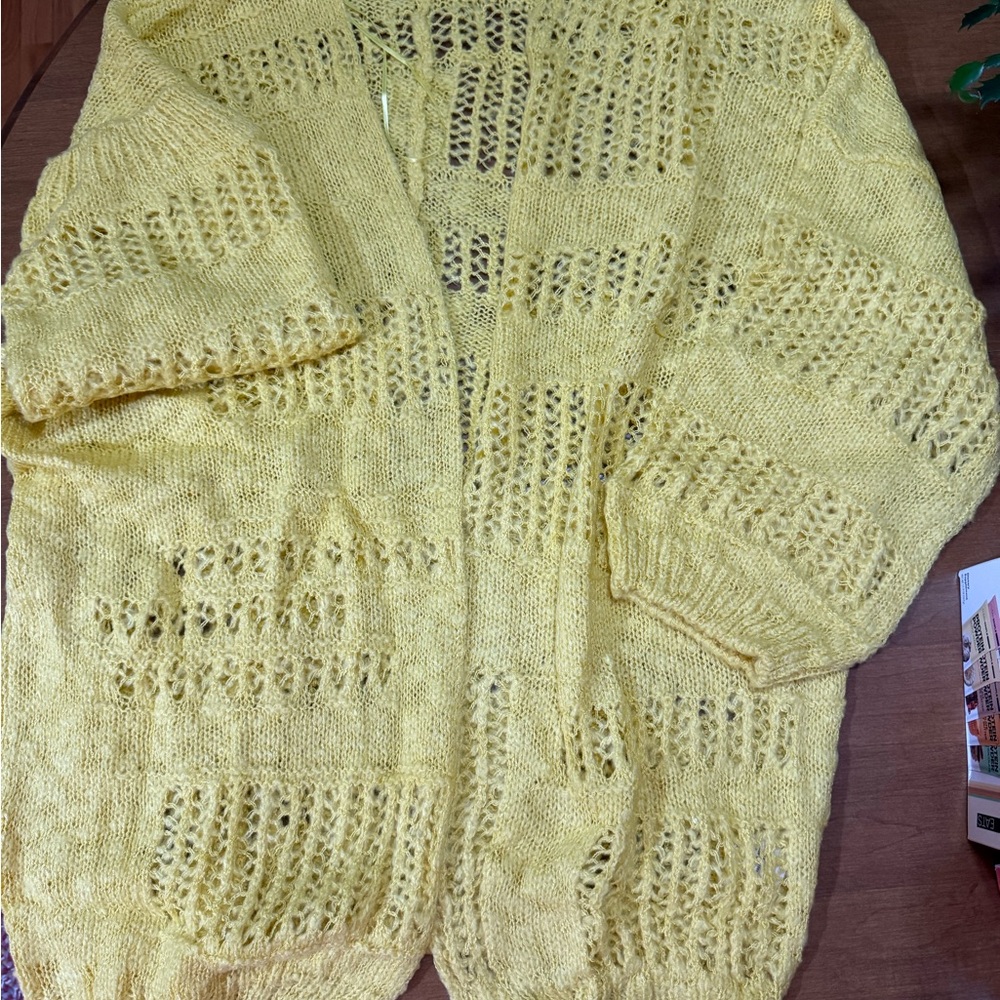 BUCKETLIST Yellow Open-Knit Cardigan